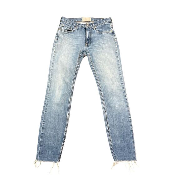 EVERLANE Jeans Medium Wash Blue Denim Cotton Raw Hem Stretch Festival Size 25 - Picture 1 of 8